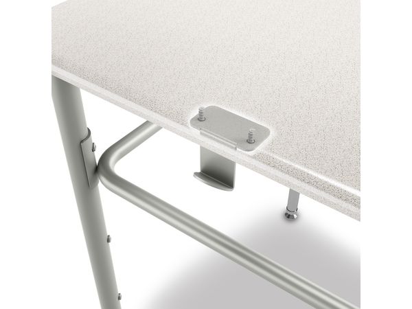 Detail image showing how the SmartLink Back Pach Hook connects to the underside of a SmartLink Student Desk