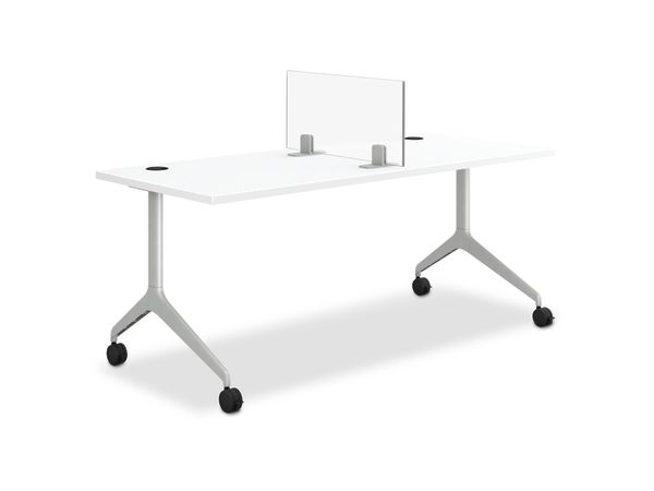 Glass Sit-on-Surface Universal Screens shown on Motivate Table