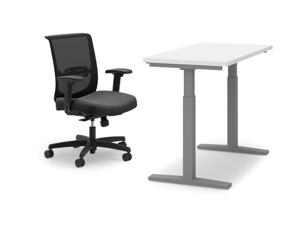 Coordinate height-adjustable table with Convergence chair