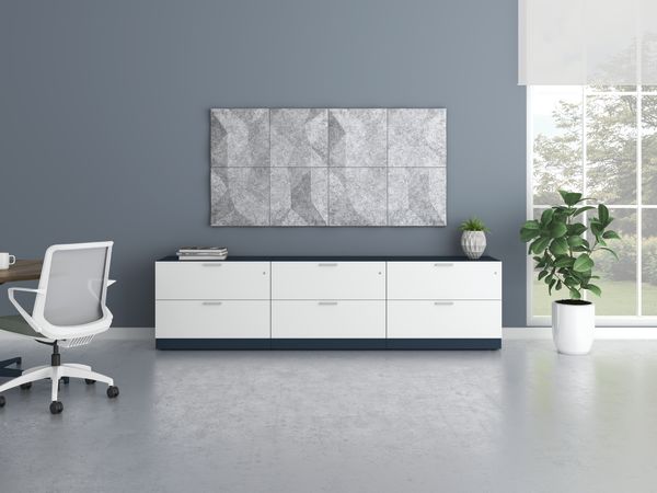 Contain 2-Drawer Lateral with Unika Vaev Ecoustic Wall Tiles.