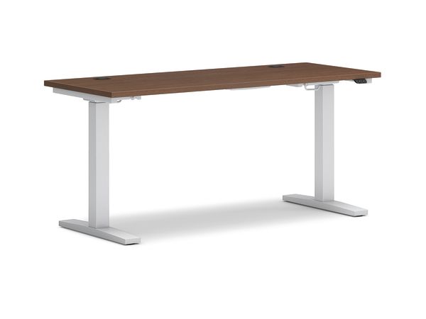 Mod worksurface in Sepia Walnut with Coordinate ETA height-adjustable base in Silver