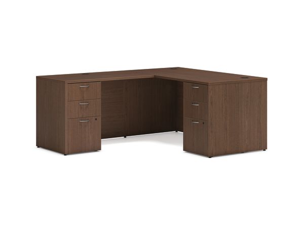 Mod double pedestal l-station in Sepia Walnut