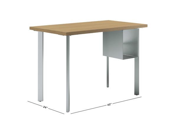 Designer white Coze table desk with silver post legs