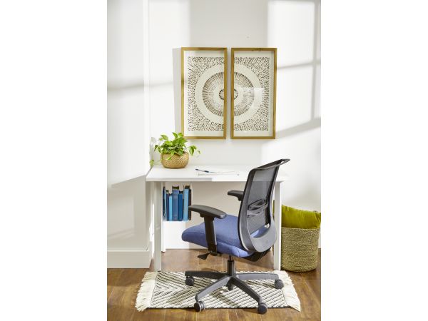 Coze home office desk in White with Blue Convergence Chair