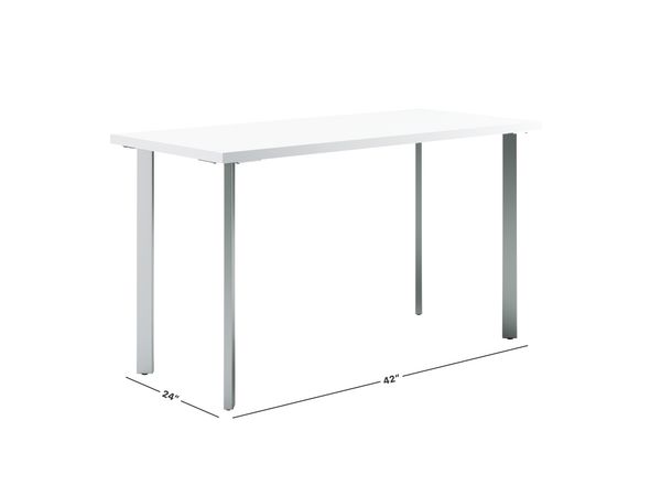 Designer white Coze table desk with silver post legs
