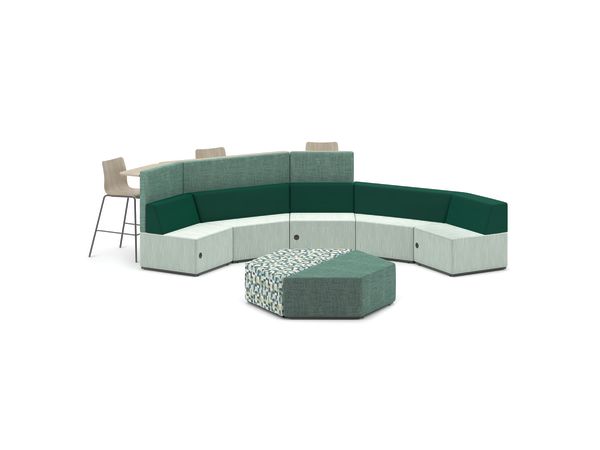 Tangram Bistro Back Half Circle vignette with Tangram Trapezoid and Square Low backs and Trapezoid Ottomans.