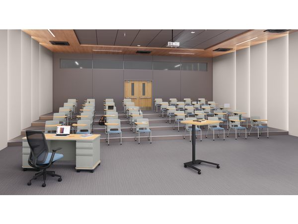 A classroom setting featuring Motivate chairs with tablet arms and SmartLink teacher desk.