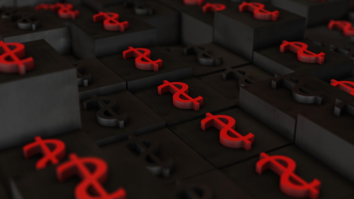 Abstract depiction of red dollar symbols on dark cubes, symbolizing financial concepts.