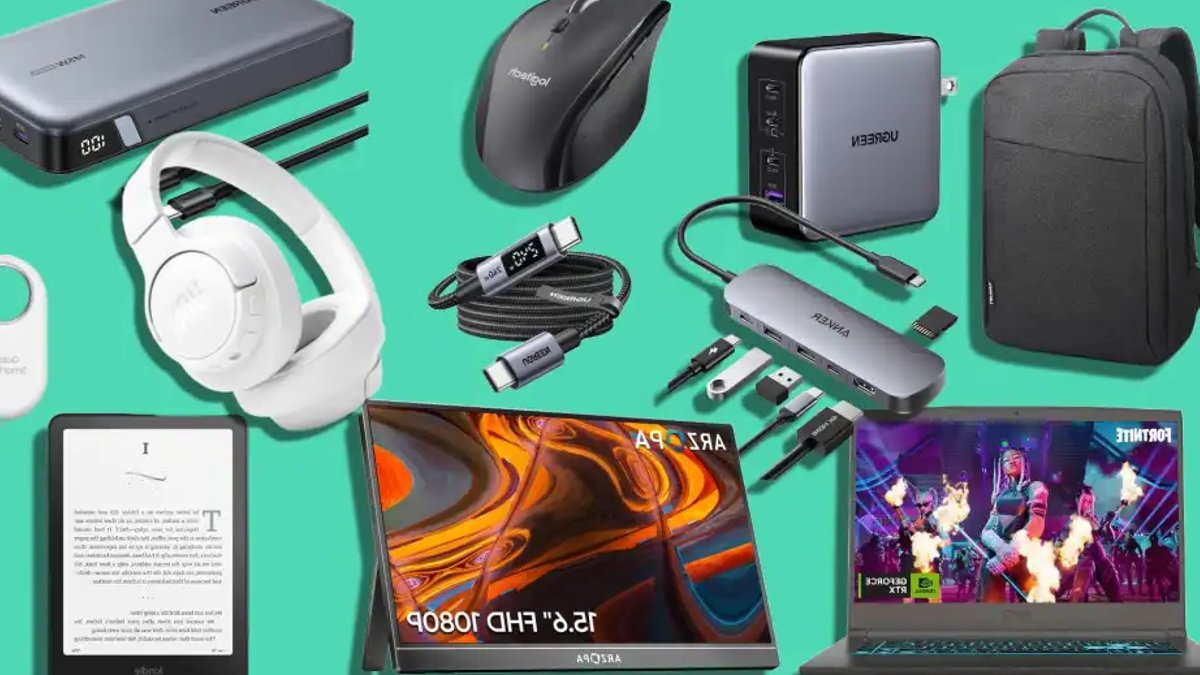 Collage of tech products.