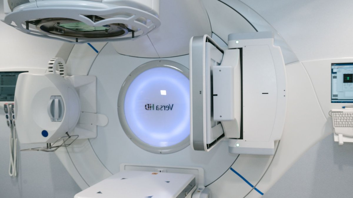 State-of-the-art radiation therapy machine used for cancer treatment in a medical facility.