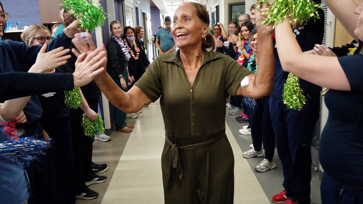 Maricela saying goodbye to her care team as she leaves the hospital in Aug. 2026.