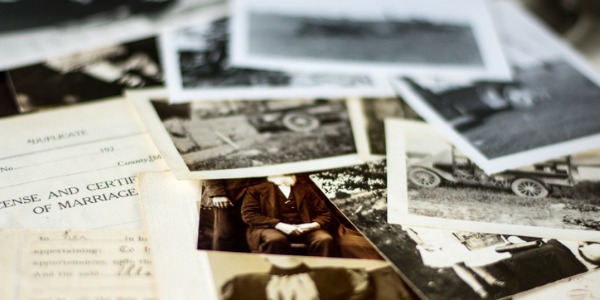 Old pictures tracing a person's genealogy.