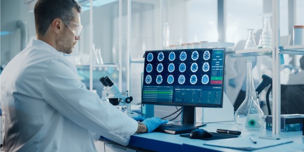 A neurobiologist working on his computer.