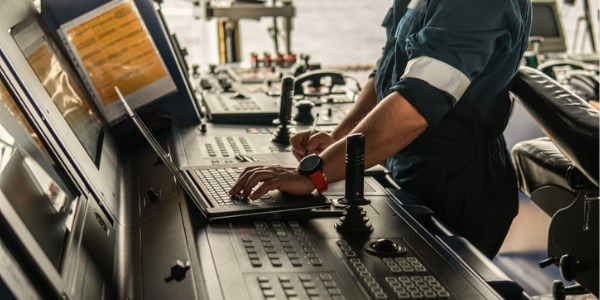 A navigation system on a ship, one of the many systems that marine electricians repair and maintain.