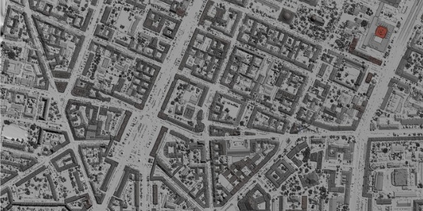 A map of an urban city area with geospatial data to be used by a geospatial information scientist.