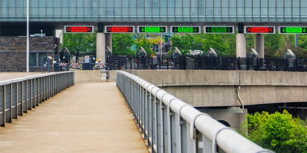 A border crossing patrolled by customs inspectors.