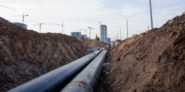 Sewage pipes at a construction site.