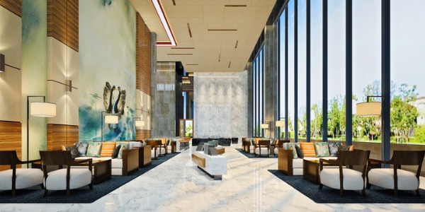 A beautiful inside space at a resort, designed by a hospitality interior designer.