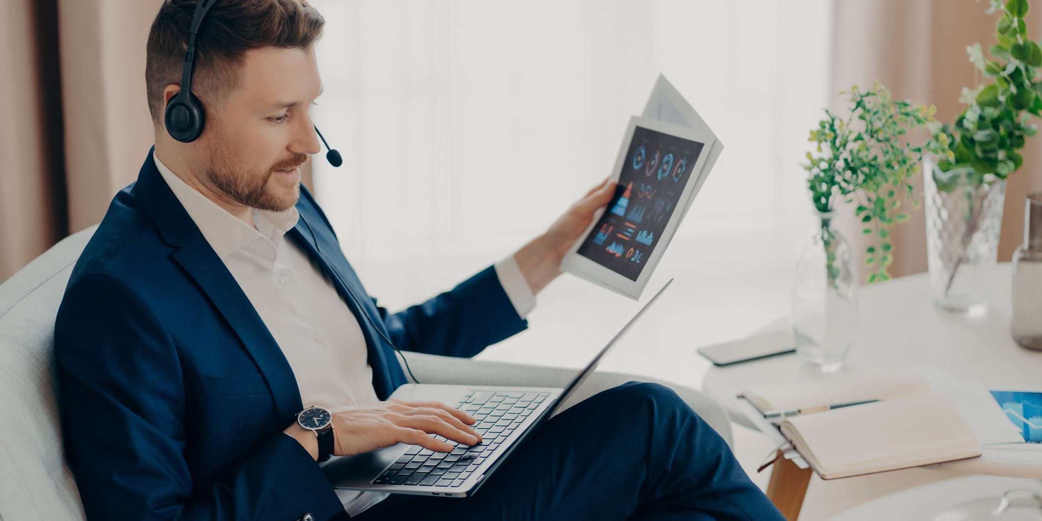 A music publisher working on his computer.