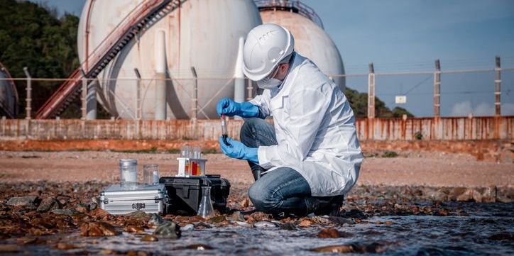 An ecotoxicologist assessing the presence of toxic substances in water.