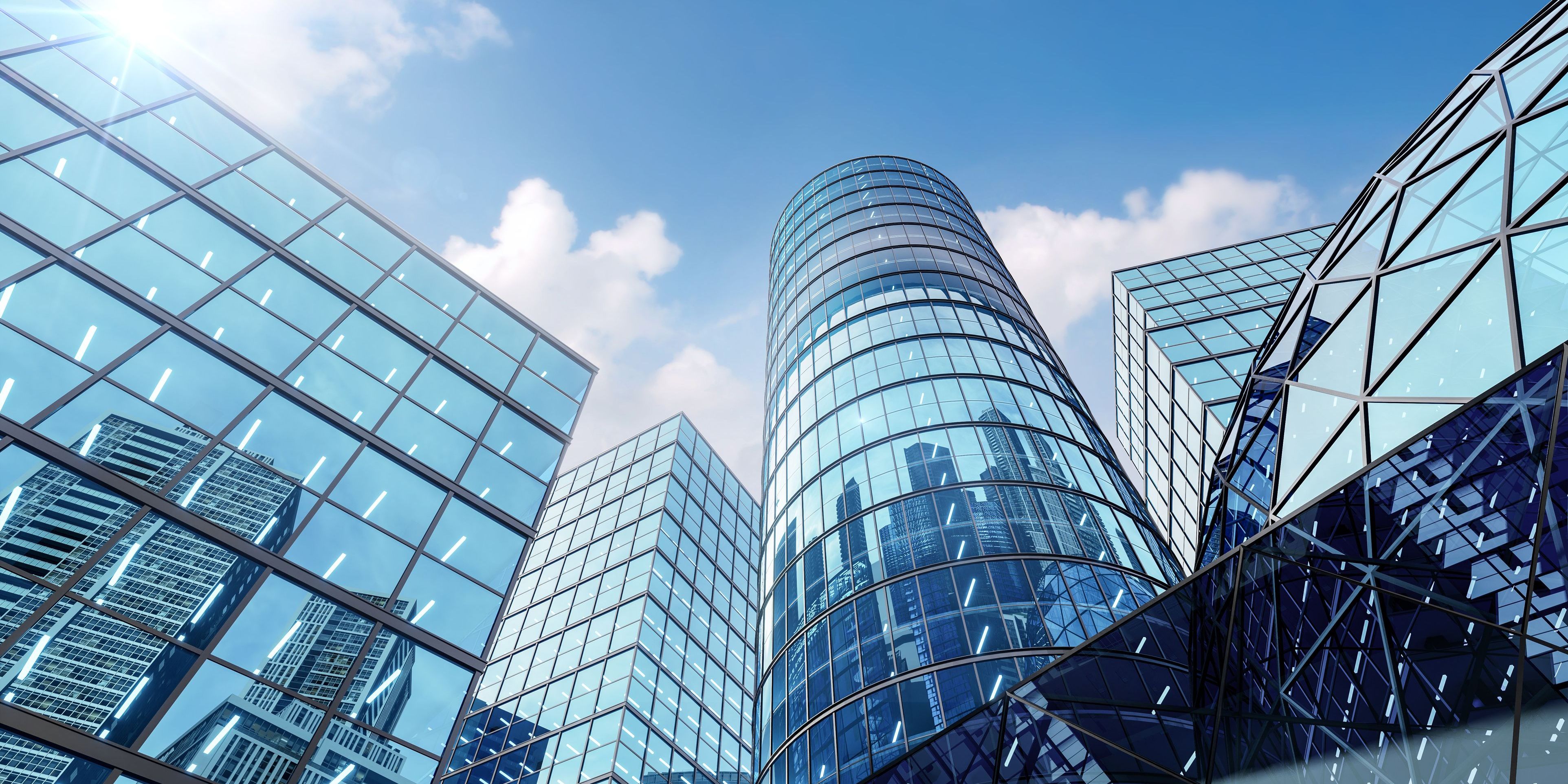 An example of high rise office buildings that commercial real estate agents sell, lease, or manage.