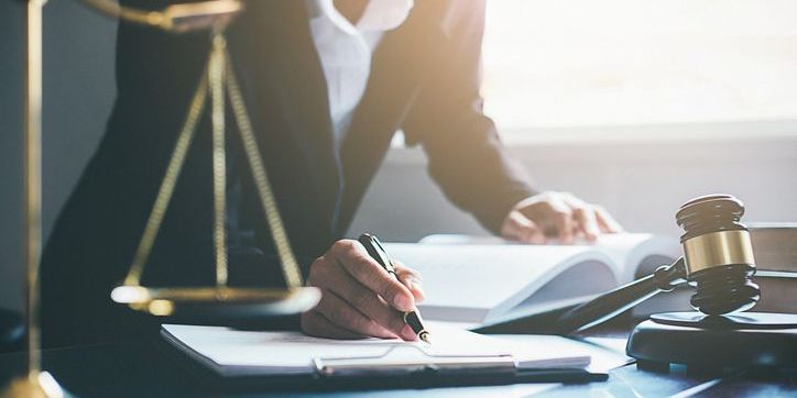 A criminal lawyer working at her desk.