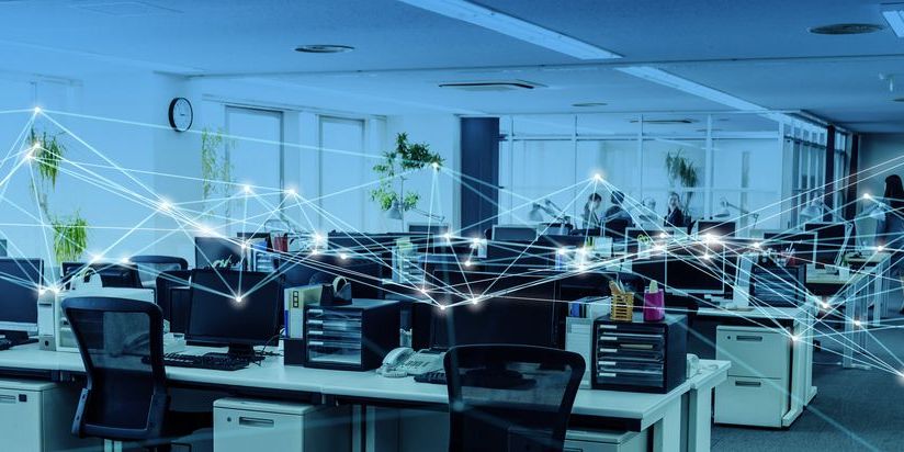 Business office and communication network concept.