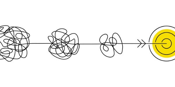 A line depicting the concept of chronic disorganization to final organization.