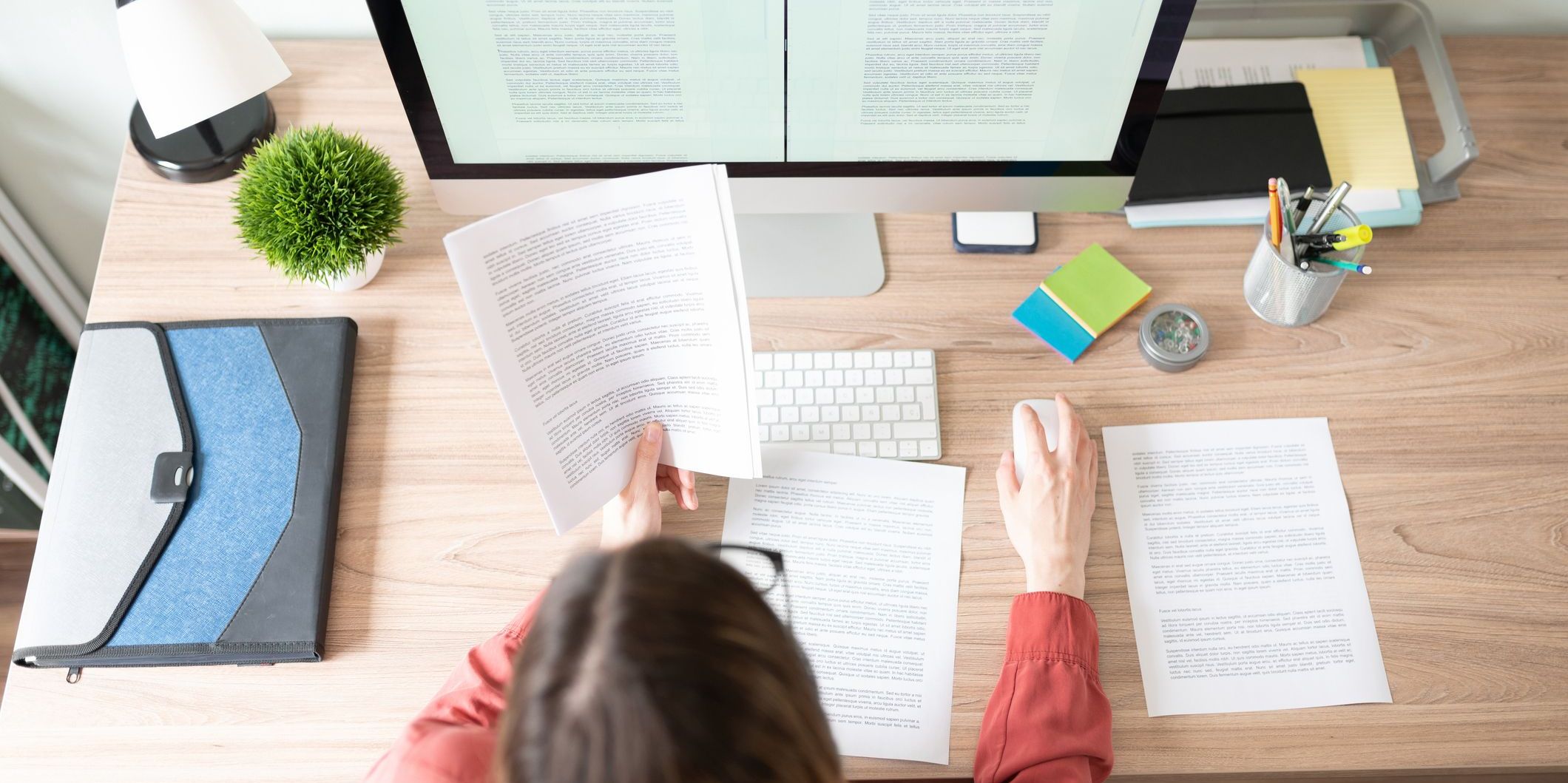 A developmental editor looking at the structure and flow of written text.