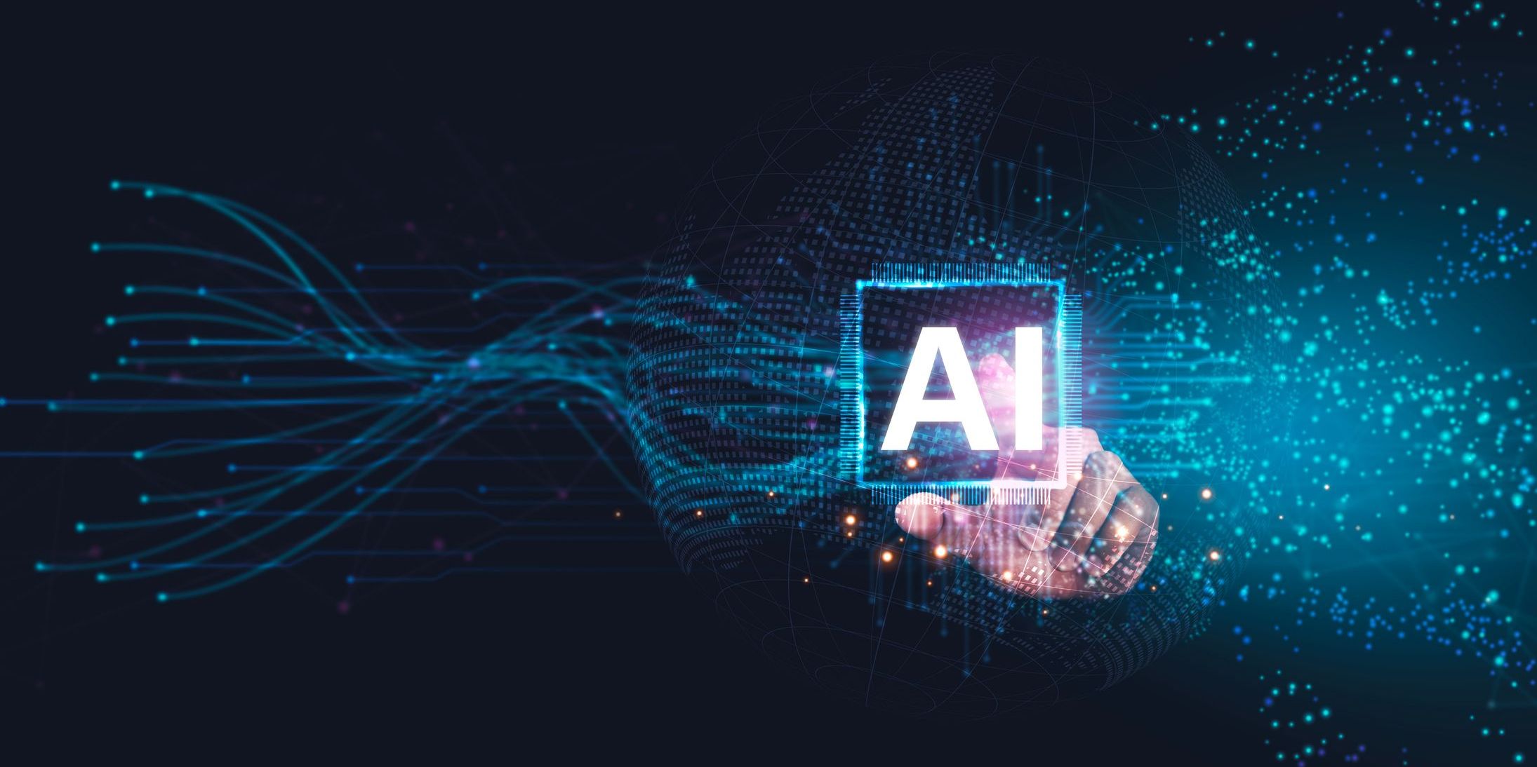 An AI data science futuristic image, depicting high-speed filtering of large data with AI technology.