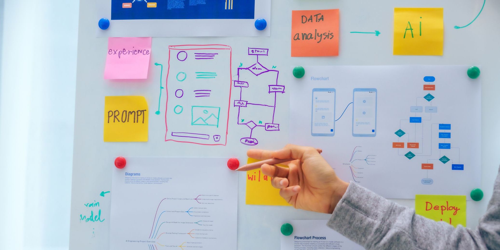 A HAX designer presenting a project interface design on a whiteboard.