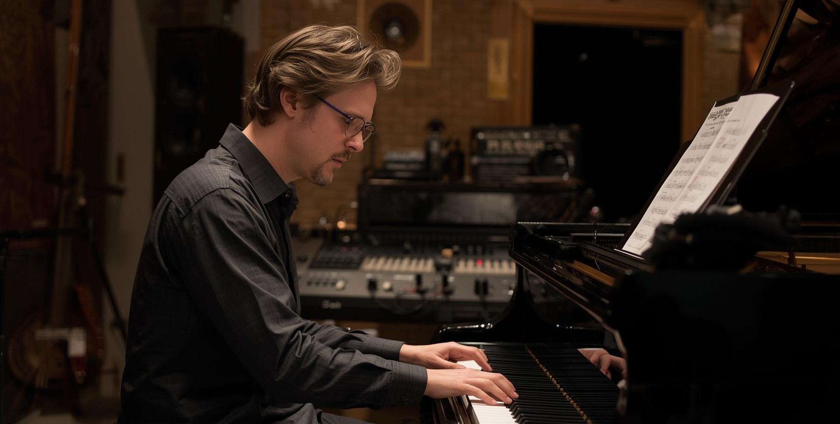 Concept of avant-garde music composer playing the piano.