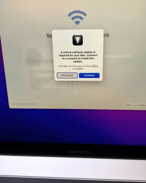 Kondisi awal MacBook berhenti pada pesan critical software update