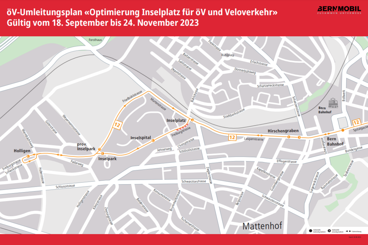 Bern - Verkehrsumleitungen wegen Neubau Bushaltestelle Inselplatz 