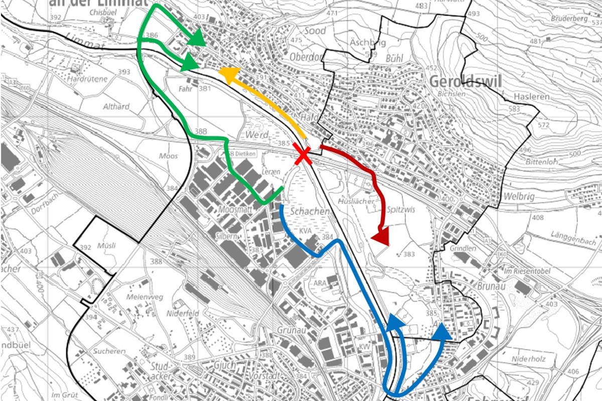 A1 Limmattalerkreuz –  Rad- und Gehweg gesperrt