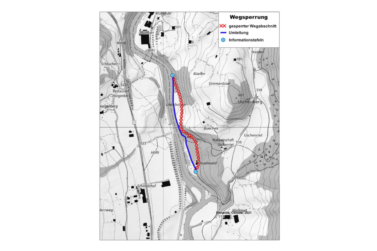 Ennenda GL – Strasse im Büelenwald wegen Holzschlags gesperrt
