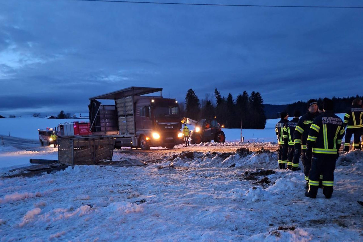 Frankenmarkt – Hühnertransporter kippt auf Wiese