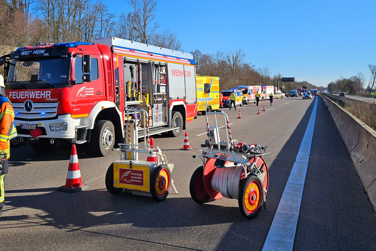 A5 Weinheim – Tödlicher Verkehrsunfall mit vier Fahrzeugen