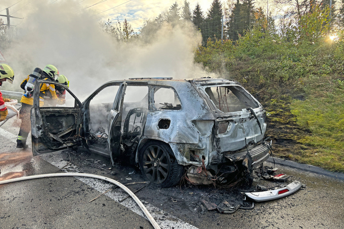 Wäldi TG – Auto steht auf A7 in Flammen 