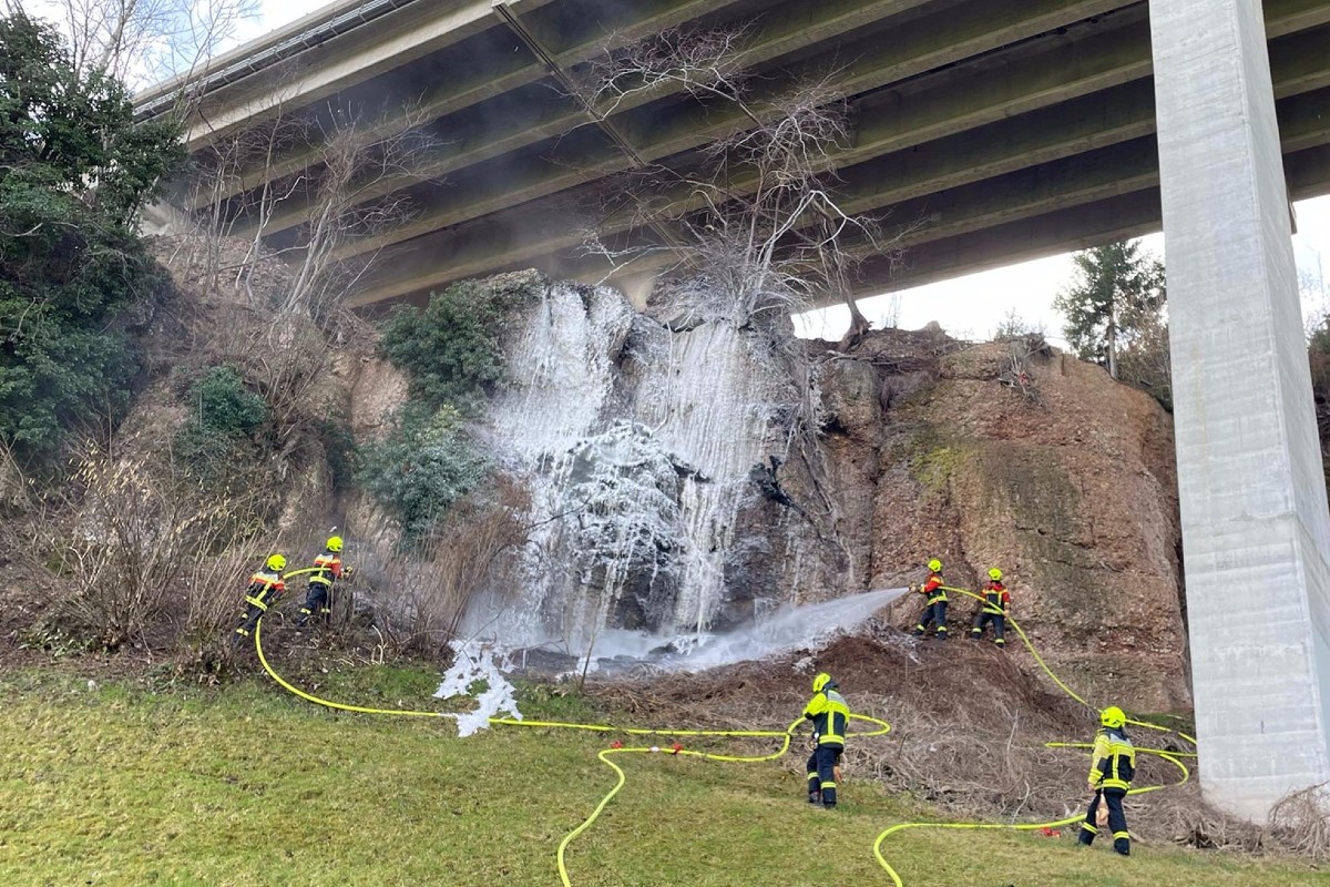 Oberarth SZ - Flächenbrand unter Autobahnviadukt