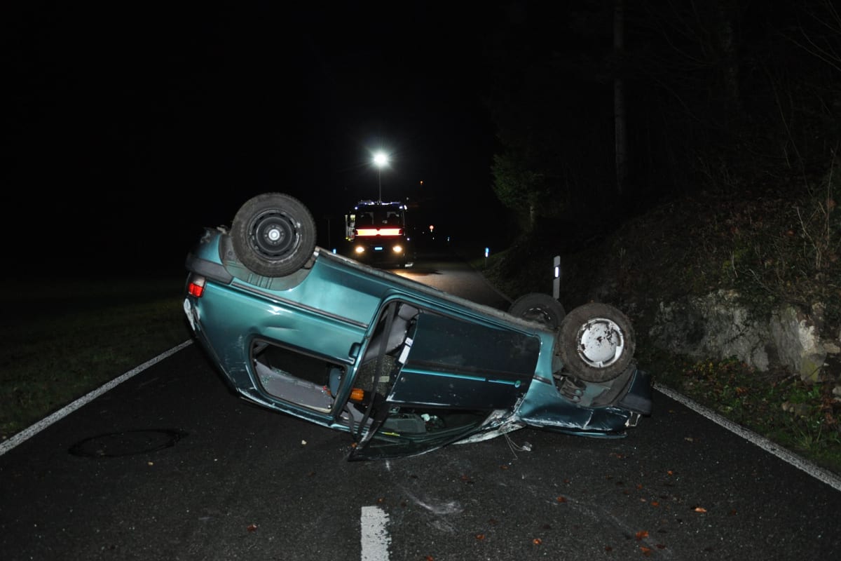 Selbstcrash in Däniken endet auf dem Dach liegend