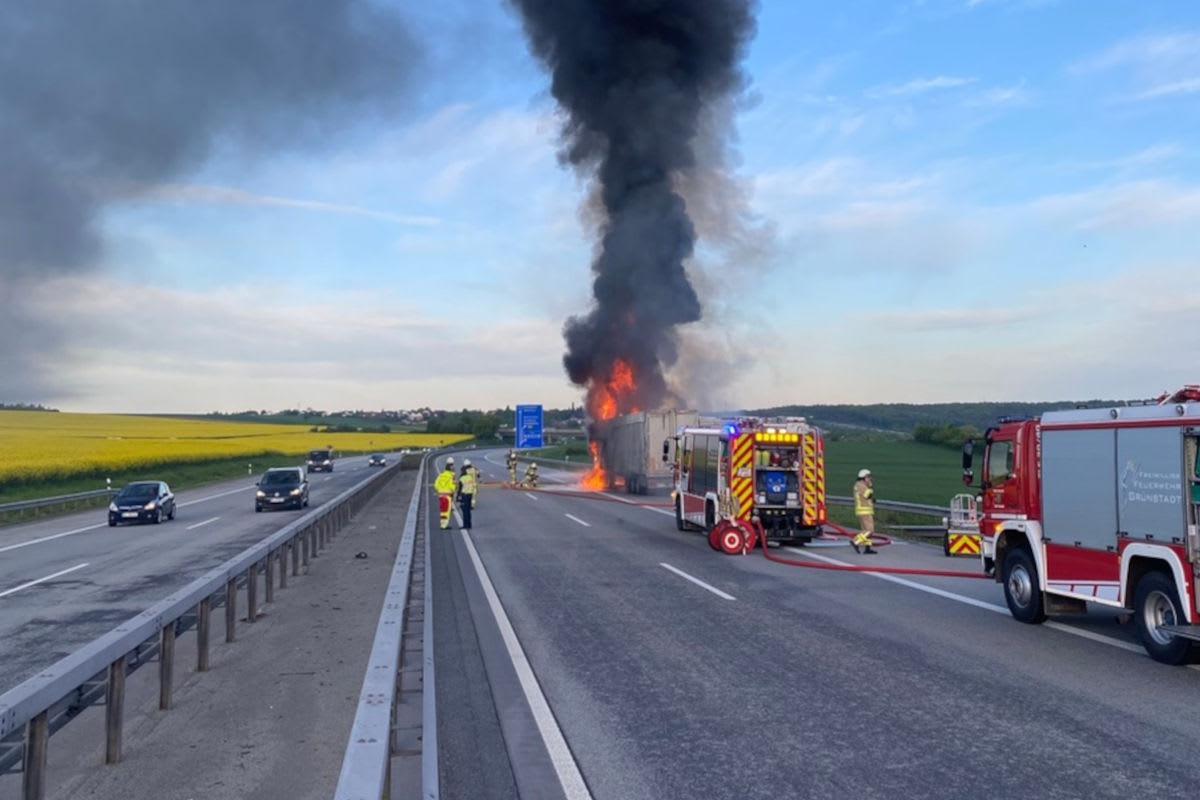 A6 Wattenheim – Brand eines Lkw sorgt für Vollsperrung