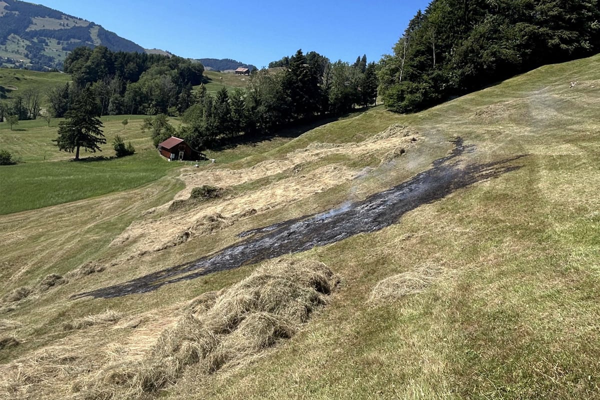 Steinen SZ – Flächenbrand bei Heuarbeiten