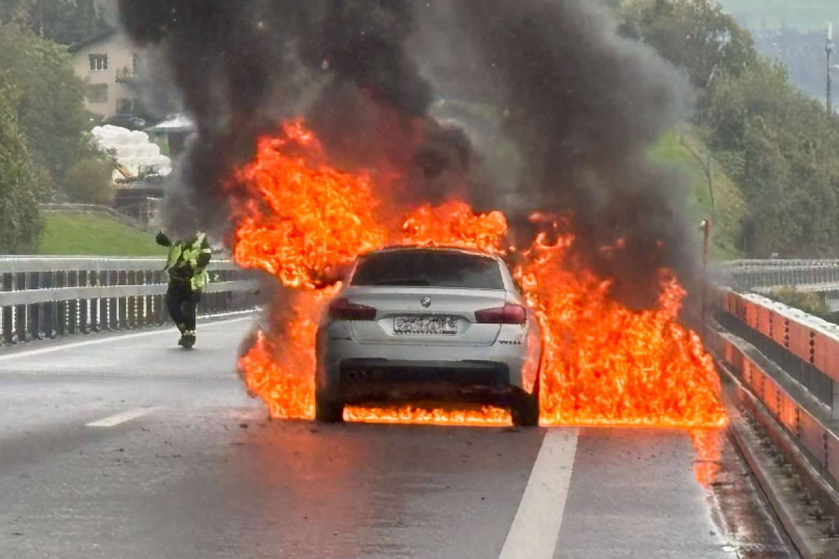 A4 Arth SZ – Auto bei Brand auf Autobahn komplett zerstört