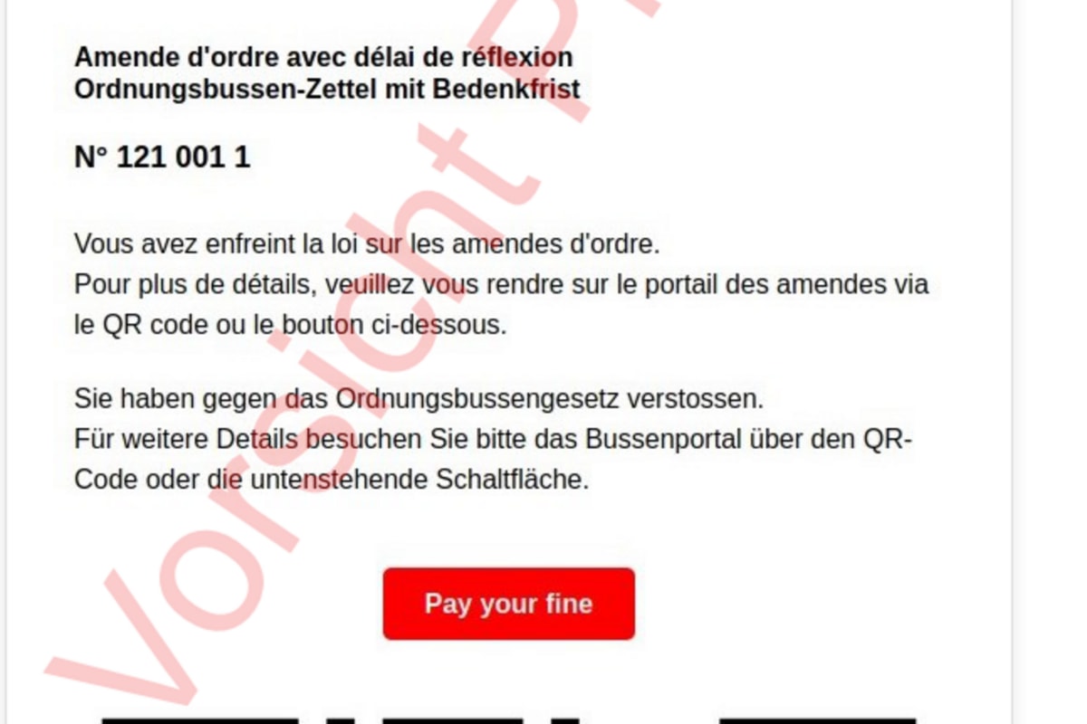 Kanton Bern – Warnung vor gefälschten Bussgeld-E-Mails