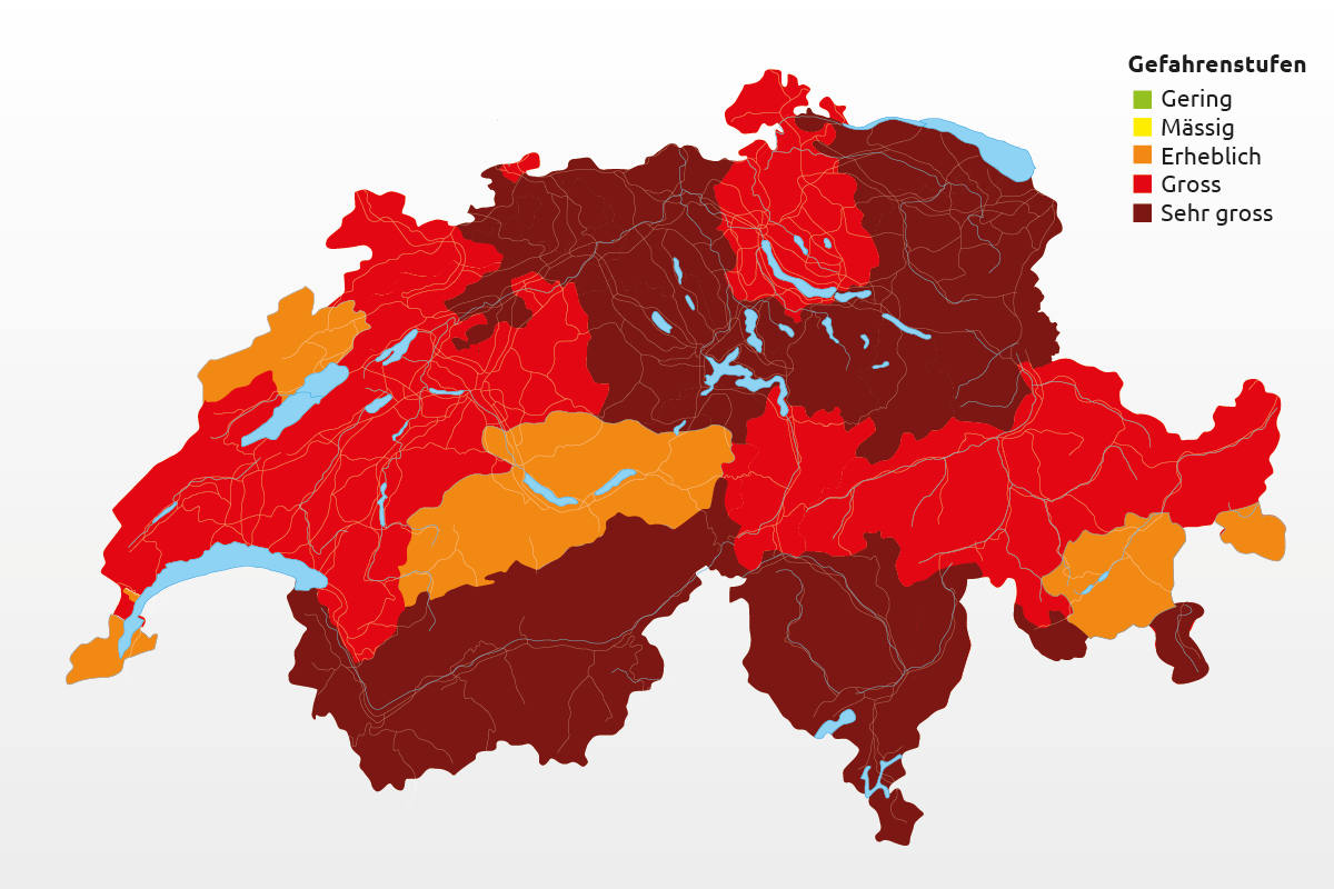 Übersicht zur aktuellen Waldbrandgefahr in der Schweiz und Liechtenstein
