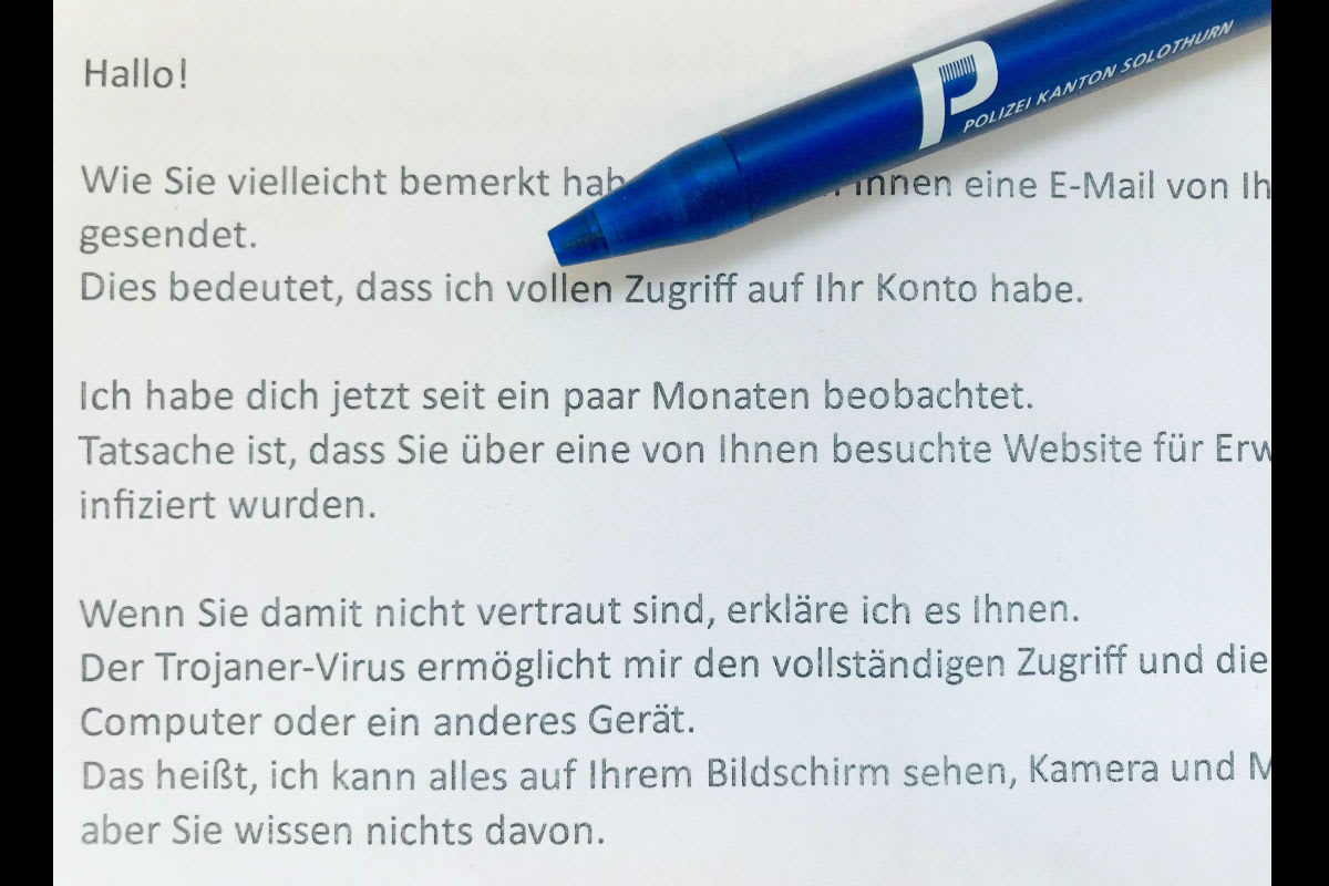 Kanton SO - Erneut erpresserische E-Mails in Umlauf   