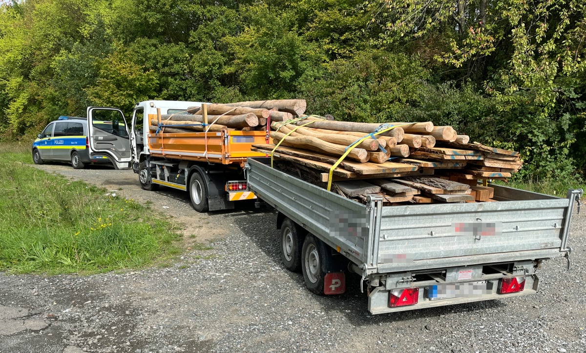 Gießen – Polizei stoppt Lkw mit ungesicherter Holzladung