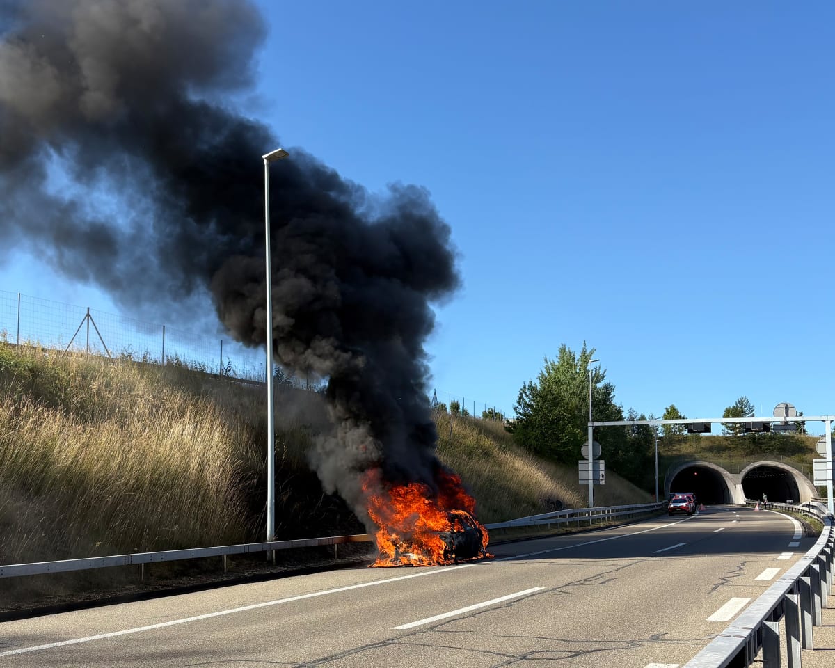 Tägerwilen TG – Auto gerät auf der A7 in Vollbrand