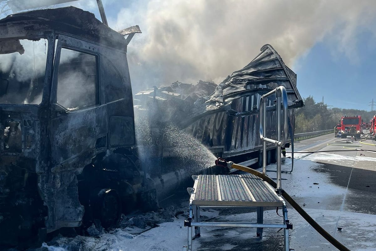 A3 Neustadt (Wied) – Lkw-Brand und Unfall mit Schwerverletztem
